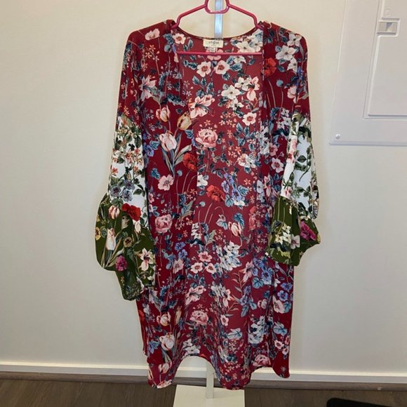 Sweaters - Floral Open Kimono